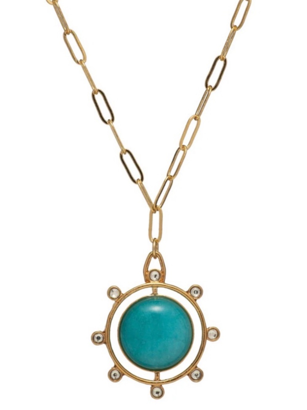 Mayamar Turquoise Compass Pendant Paper Clip Necklace
